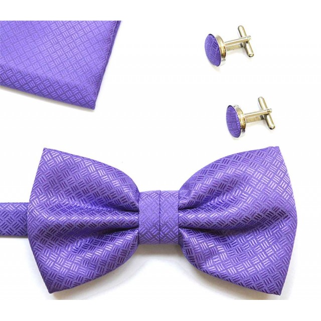 Set papion, batista si butoni liliac simplu 1574